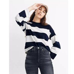 Madewell Navy & White Rugby Stripe Easy Crop Long-Sleeve Tee Size Small